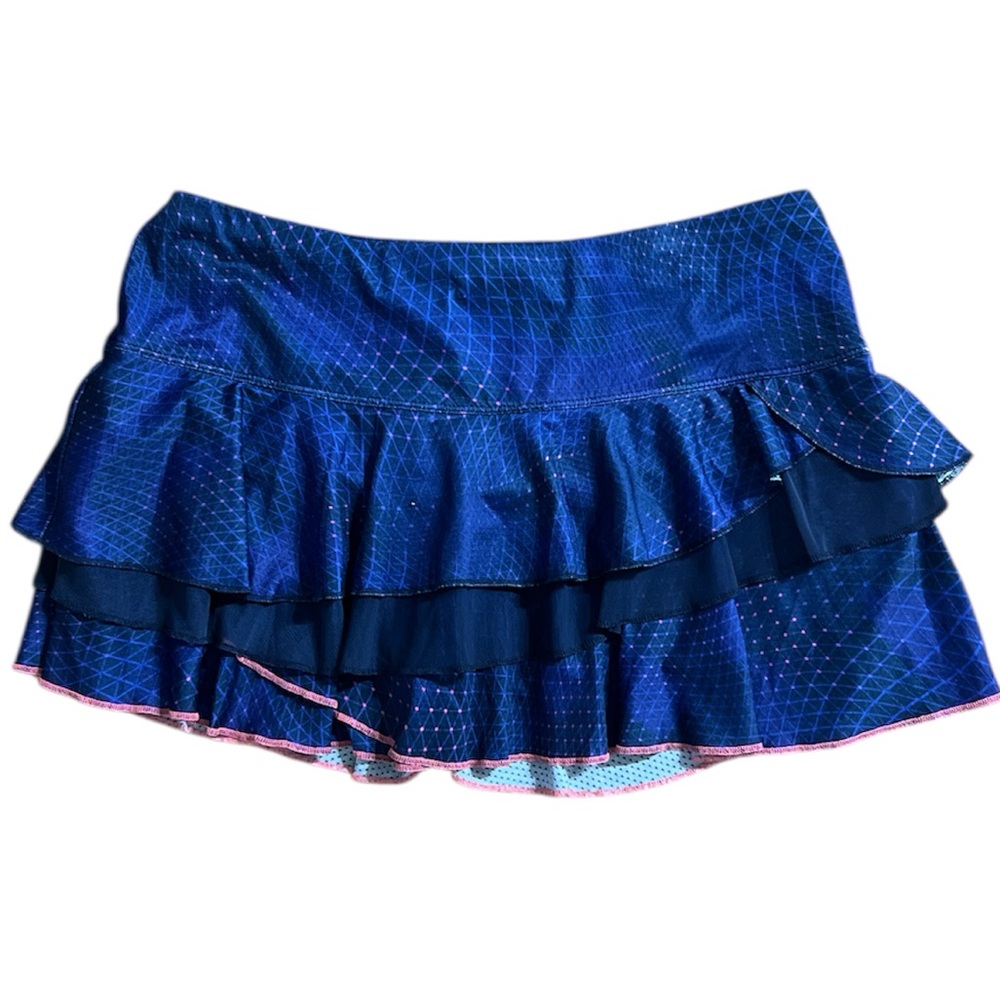 Lucky In Love Women Large Tennis Ruffled Overlay Lined Navy/Purple‎ Skirt